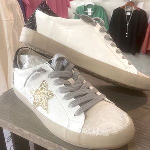 ShuShop sneakers. Gold star, black glitter heel. TTS